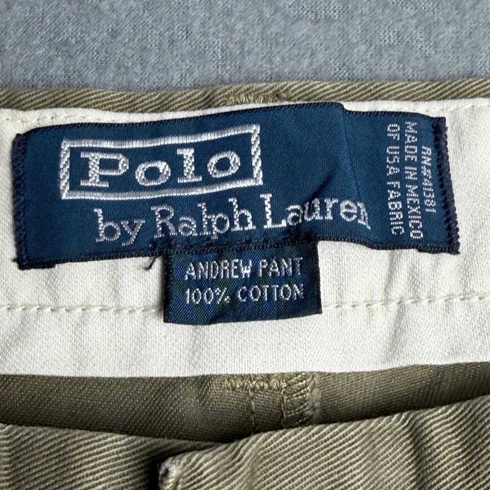 Polo Ralph Lauren Andrew Pant Mens 40x30 Khaki Tan Pleated Cotton Chino Trousers